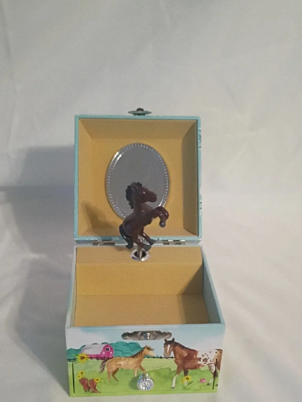 Pastoral Horse Music/Jewelry Box in Aqua and Green